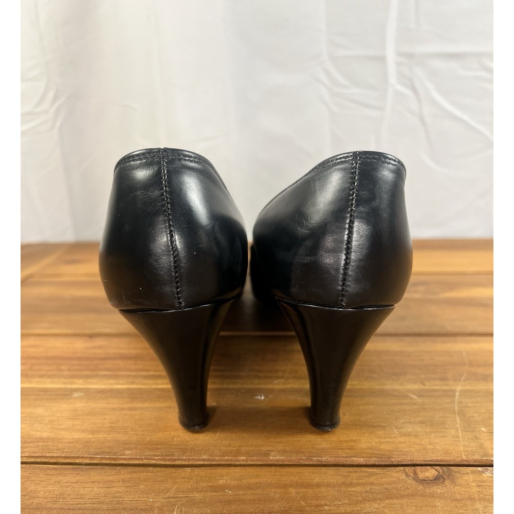 Manor Bourne Black Leather Bow Heels Women's 10 AAAA Extra Narrow Vintage Pumps - Picture 5 of 10